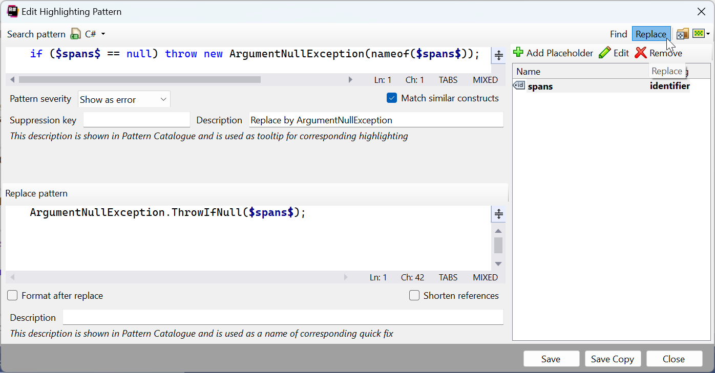 Edit Highlighting Pattern Replace