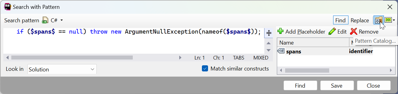 ReSharper Pattern Catalog