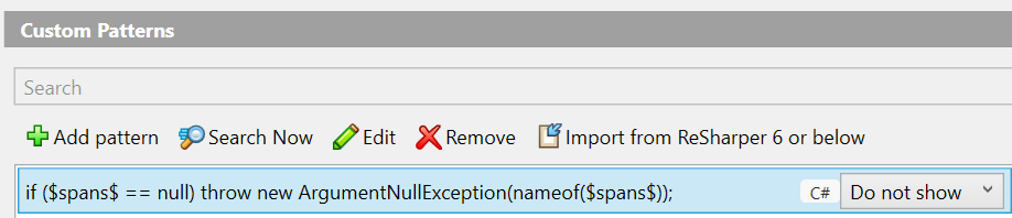 ReSharper Pattern Catalog Dialog