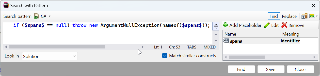 ReSharper Search With Pattern